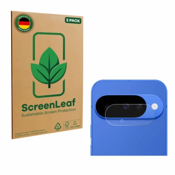 Parte frontale di una confezione del prodotto con il logo del marchio ScreenLeaf. Accanto è raffigurato il dispositivo Google 