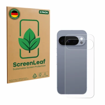 Parte frontale di una confezione del prodotto con il logo del marchio ScreenLeaf. Accanto è raffigurato il dispositivo Google 