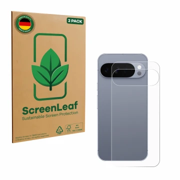 Parte frontale di una confezione del prodotto con il logo del marchio ScreenLeaf. Accanto è raffigurato il dispositivo Google 