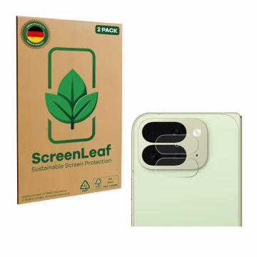 Parte frontale di una confezione del prodotto con il logo del marchio ScreenLeaf. Accanto è raffigurato il dispositivo Google 