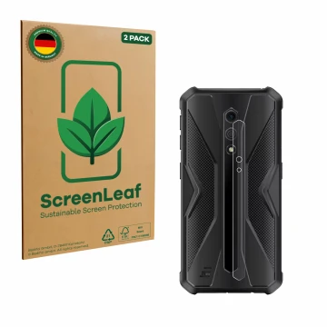 Parte frontale di una confezione del prodotto con il logo del marchio ScreenLeaf. Accanto è raffigurato il dispositivo Ulefone