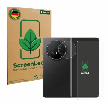 Parte frontale di una confezione del prodotto con il logo del marchio ScreenLeaf. Accanto è raffigurato il dispositivo Honor M