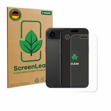 Parte frontale di una confezione del prodotto con il logo del marchio ScreenLeaf. Accanto è raffigurato il dispositivo Apple i