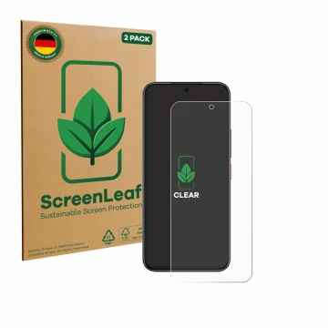 Parte frontale di una confezione del prodotto con il logo del marchio ScreenLeaf. Accanto è raffigurato il dispositivo Nubia A