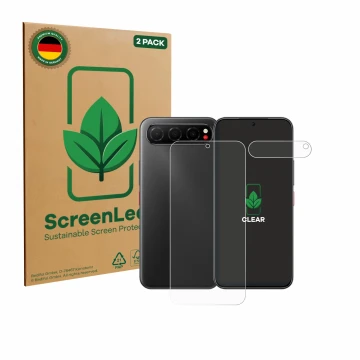 Parte frontale di una confezione del prodotto con il logo del marchio ScreenLeaf. Accanto è raffigurato il dispositivo Nubia A