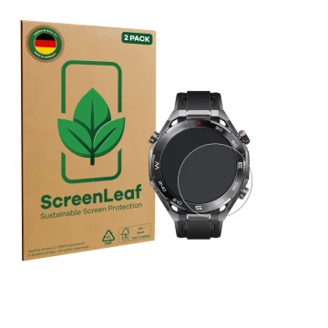 Parte frontale di una confezione del prodotto con il logo del marchio ScreenLeaf. Accanto è raffigurato il dispositivo Huawei 