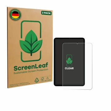 Parte frontale di una confezione del prodotto con il logo del marchio ScreenLeaf. Accanto è raffigurato il dispositivo Xiaomi 