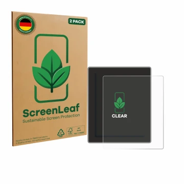 Parte frontale di una confezione del prodotto con il logo del marchio ScreenLeaf. Accanto è raffigurato il dispositivo Peterso