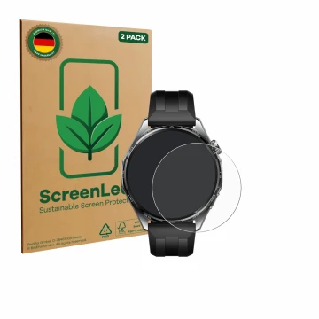 Parte frontale di una confezione del prodotto con il logo del marchio ScreenLeaf. Accanto è raffigurato il dispositivo Huawei 