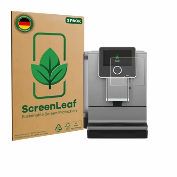 Parte frontale di una confezione del prodotto con il logo del marchio ScreenLeaf. Accanto è raffigurato il dispositivo Nivona 