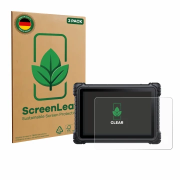 Parte frontale di una confezione del prodotto con il logo del marchio ScreenLeaf. Accanto è raffigurato il dispositivo iCarsof