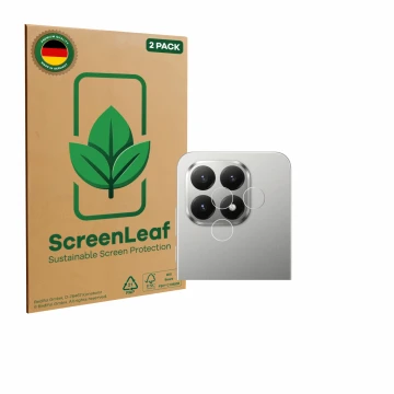 Parte frontale di una confezione del prodotto con il logo del marchio ScreenLeaf. Accanto è raffigurato il dispositivo Xiaomi 