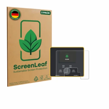 Parte frontale di una confezione del prodotto con il logo del marchio ScreenLeaf. Accanto è raffigurato il dispositivo Junsi i
