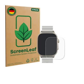 Parte frontale di una confezione del prodotto con il logo del marchio ScreenLeaf. Accanto è raffigurato il dispositivo realme 