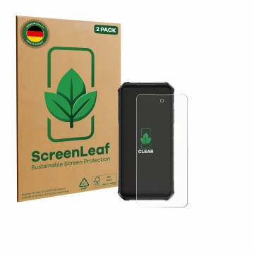 Parte frontale di una confezione del prodotto con il logo del marchio ScreenLeaf. Accanto è raffigurato il dispositivo Ulefone