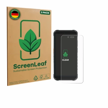 Parte frontale di una confezione del prodotto con il logo del marchio ScreenLeaf. Accanto è raffigurato il dispositivo Ulefone