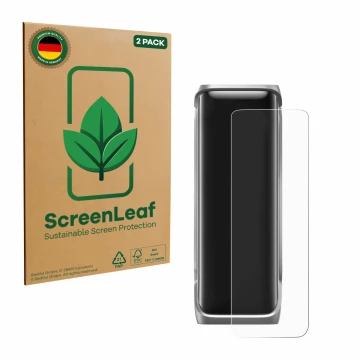 Parte frontale di una confezione del prodotto con il logo del marchio ScreenLeaf. Accanto è raffigurato il dispositivo EcoFlow