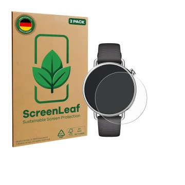 Parte frontale di una confezione del prodotto con il logo del marchio ScreenLeaf. Accanto è raffigurato il dispositivo Xiaomi 