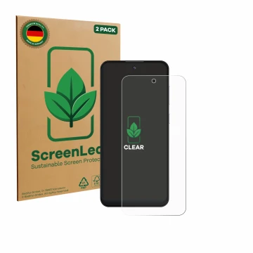 Parte frontale di una confezione del prodotto con il logo del marchio ScreenLeaf. Accanto è raffigurato il dispositivo Oukitel