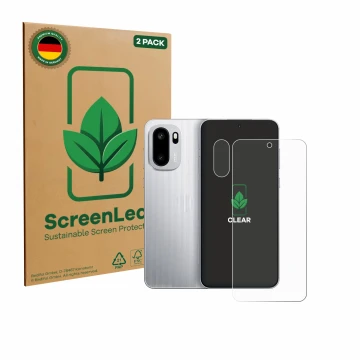 Parte frontale di una confezione del prodotto con il logo del marchio ScreenLeaf. Accanto è raffigurato il dispositivo OnePlus