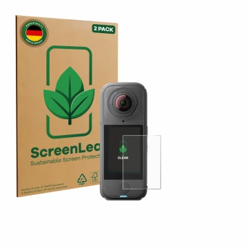 Parte frontale di una confezione del prodotto con il logo del marchio ScreenLeaf. Accanto è raffigurato il dispositivo Insta36