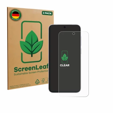 Parte frontale di una confezione del prodotto con il logo del marchio ScreenLeaf. Accanto è raffigurato il dispositivo Vivo X3