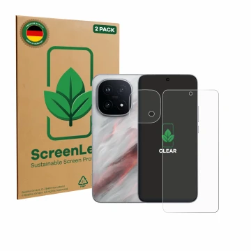 Parte frontale di una confezione del prodotto con il logo del marchio ScreenLeaf. Accanto è raffigurato il dispositivo Vivo iQ