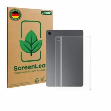 Parte frontale di una confezione del prodotto con il logo del marchio ScreenLeaf. Accanto è raffigurato il dispositivo Samsung