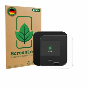 Parte frontale di una confezione del prodotto con il logo del marchio ScreenLeaf. Accanto è raffigurato il dispositivo Netgear