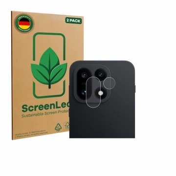 Parte frontale di una confezione del prodotto con il logo del marchio ScreenLeaf. Accanto è raffigurato il dispositivo OnePlus