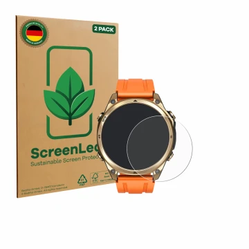 Parte frontale di una confezione del prodotto con il logo del marchio ScreenLeaf. Accanto è raffigurato il dispositivo Doogee 