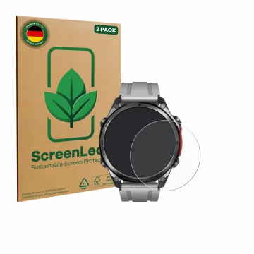 Parte frontale di una confezione del prodotto con il logo del marchio ScreenLeaf. Accanto è raffigurato il dispositivo Doogee 