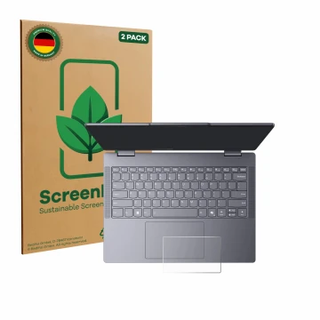 Parte frontale di una confezione del prodotto con il logo del marchio ScreenLeaf. Accanto è raffigurato il dispositivo Lenovo 