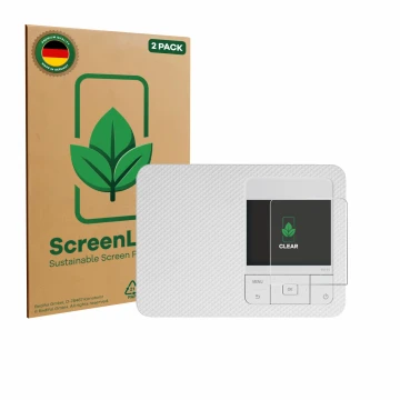 Parte frontale di una confezione del prodotto con il logo del marchio ScreenLeaf. Accanto è raffigurato il dispositivo Canon S