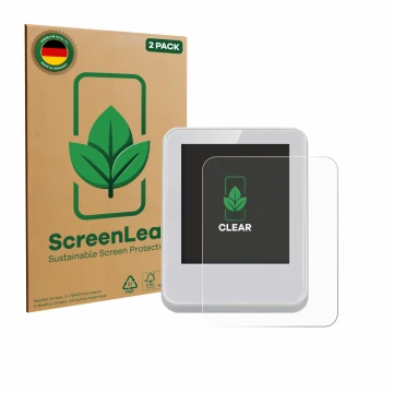 Parte frontale di una confezione del prodotto con il logo del marchio ScreenLeaf. Accanto è raffigurato il dispositivo Bresser