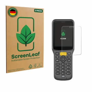 Parte frontale di una confezione del prodotto con il logo del marchio ScreenLeaf. Accanto è raffigurato il dispositivo Newland