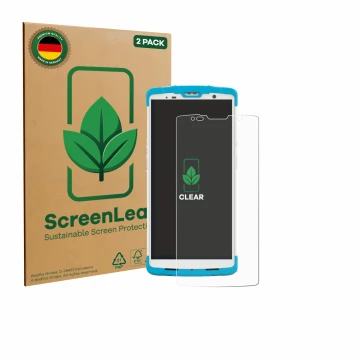 Parte frontale di una confezione del prodotto con il logo del marchio ScreenLeaf. Accanto è raffigurato il dispositivo Newland