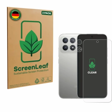 Parte frontale di una confezione del prodotto con il logo del marchio ScreenLeaf. Accanto è raffigurato il dispositivo Xiaomi 
