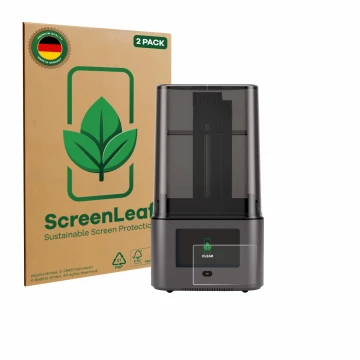 Parte frontale di una confezione del prodotto con il logo del marchio ScreenLeaf. Accanto è raffigurato il dispositivo Anycubi