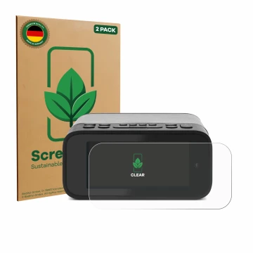 Parte frontale di una confezione del prodotto con il logo del marchio ScreenLeaf. Accanto è raffigurato il dispositivo TechniS