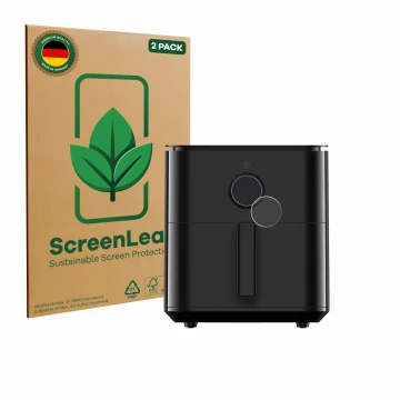 Parte frontale di una confezione del prodotto con il logo del marchio ScreenLeaf. Accanto è raffigurato il dispositivo Xiaomi 