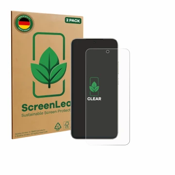Parte frontale di una confezione del prodotto con il logo del marchio ScreenLeaf. Accanto è raffigurato il dispositivo Honor X