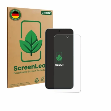 Parte frontale di una confezione del prodotto con il logo del marchio ScreenLeaf. Accanto è raffigurato il dispositivo Oppo F3