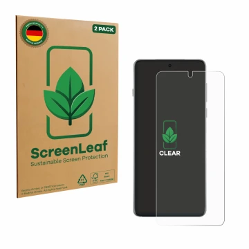 Parte frontale di una confezione del prodotto con il logo del marchio ScreenLeaf. Accanto è raffigurato il dispositivo Oppo Fi