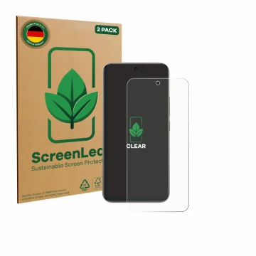 Parte frontale di una confezione del prodotto con il logo del marchio ScreenLeaf. Accanto è raffigurato il dispositivo Xiaomi 