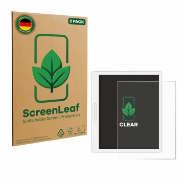 Parte frontale di una confezione del prodotto con il logo del marchio ScreenLeaf. Accanto è raffigurato il dispositivo Bigme B