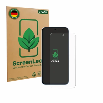 Parte frontale di una confezione del prodotto con il logo del marchio ScreenLeaf. Accanto è raffigurato il dispositivo Oppo Re