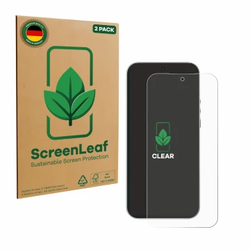 Parte frontale di una confezione del prodotto con il logo del marchio ScreenLeaf. Accanto è raffigurato il dispositivo Xiaomi 