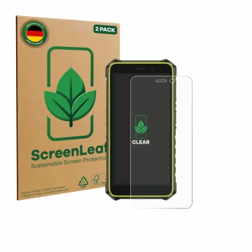 Parte frontale di una confezione del prodotto con il logo del marchio ScreenLeaf. Accanto è raffigurato il dispositivo Ulefone
