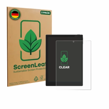 Parte frontale di una confezione del prodotto con il logo del marchio ScreenLeaf. Accanto è raffigurato il dispositivo Hannspr